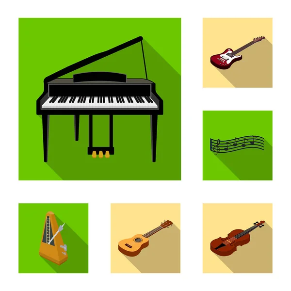 Musikinstrument flache Symbole in Set-Kollektion für Design. Saiten- und Blasinstrument isometrisches Vektor-Symbol Stock Web Illustration. — Stockvektor