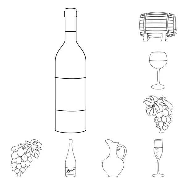 I prodotti del vino delineano le icone della collezione set per il design. Attrezzatura e produzione del simbolo del vettore del vino illustrazione web stock . — Vettoriale Stock