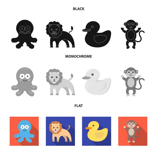 Un poco realista negro, plano, iconos animales monocromáticos en la colección de conjuntos para el diseño. Animales de juguete vector símbolo stock web ilustración . — Archivo Imágenes Vectoriales