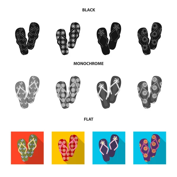 Flip Flops Preto Liso Ícones Monocromáticos Coleção Conjuntos Para Design —  Vetores de Stock