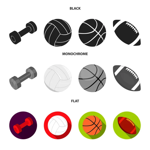 Mancuerna azul, pelota de fútbol blanco, baloncesto, pelota de rugby. Deporte conjunto colección iconos en dibujos animados, plano estilo vector símbolo stock ilustración web . — Archivo Imágenes Vectoriales