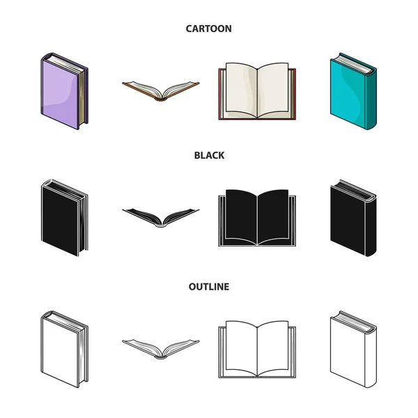 Διάφορα είδη βιβλίων. Βιβλία συλλογή εικόνες που σε καρτουν, μαυρες, περίγραμμα στυλ διάνυσμα σύμβολο απόθεμα ενδεικτικά web. — Διανυσματικό Αρχείο