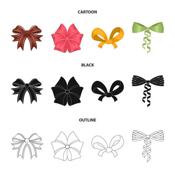 Multicolored bows cartoon, black, flat, outline icons in set collection for design.Bow for decoration vector symbol stock web illustration . — стоковый вектор
