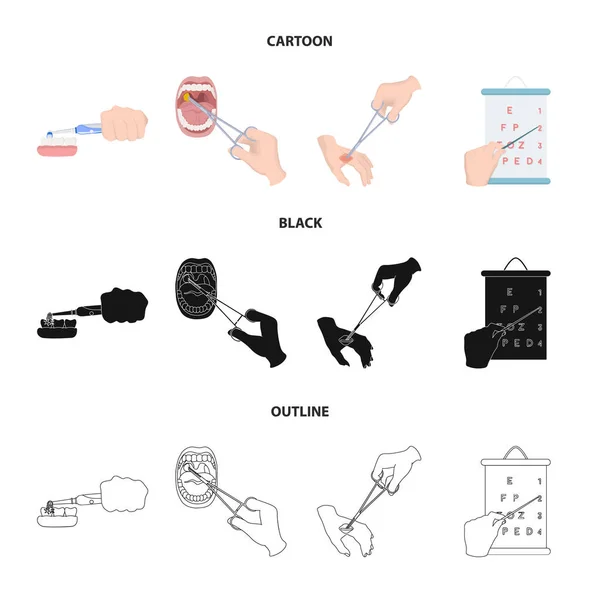 Tandheelkundige Zorg Behandeling Van Wond Andere Pictogram Tekenfilm Zwart Omtrek — Stockvector