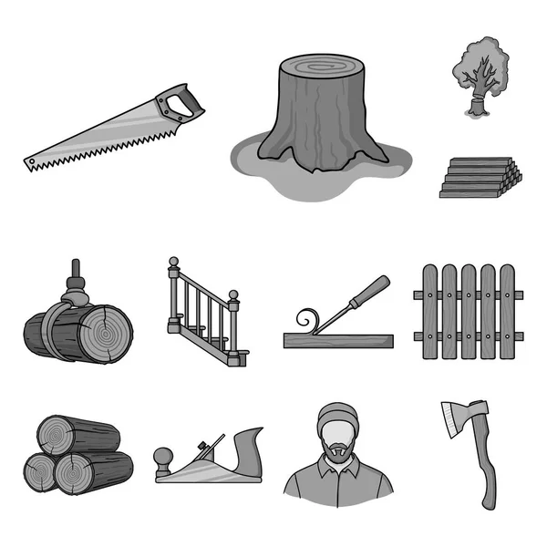 Scierie et icônes monochromes en bois dans la collection set pour le design. Matériel et outils symbole vectoriel stock illustration web . — Image vectorielle