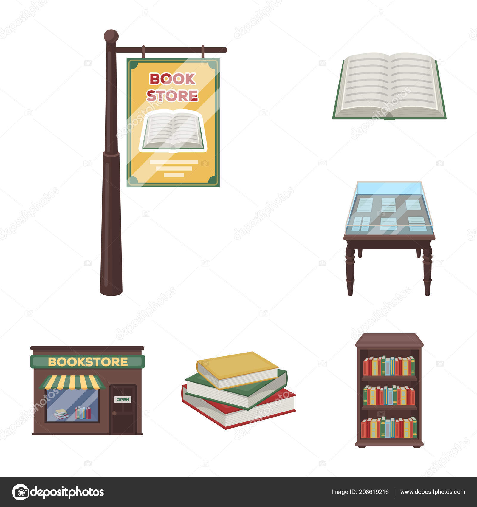 Ikony Kreskówka Biblioteki I Księgarni W Kolekcja Zestaw Do