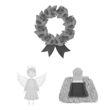 Cenaze töreni set koleksiyonu tasarım için tek renkli simgeler. Cenaze törenleri ve öznitelikleri sembol stok web illüstrasyon vektör.