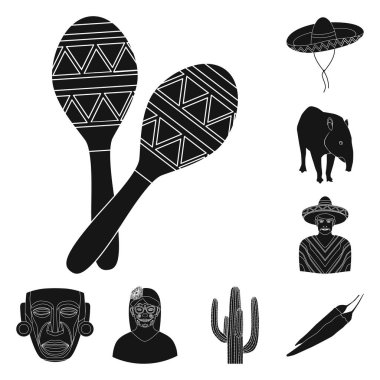 Set koleksiyonu tasarım için ülke Meksika siyah simgeler. Meksika ve dönüm noktası sembol stok web illüstrasyon vektör.