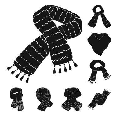 Set koleksiyonu tasarım için simgeler siyah eşarp ve şal. Giysi ve Aksesuar sembol stok web illüstrasyon vektör.