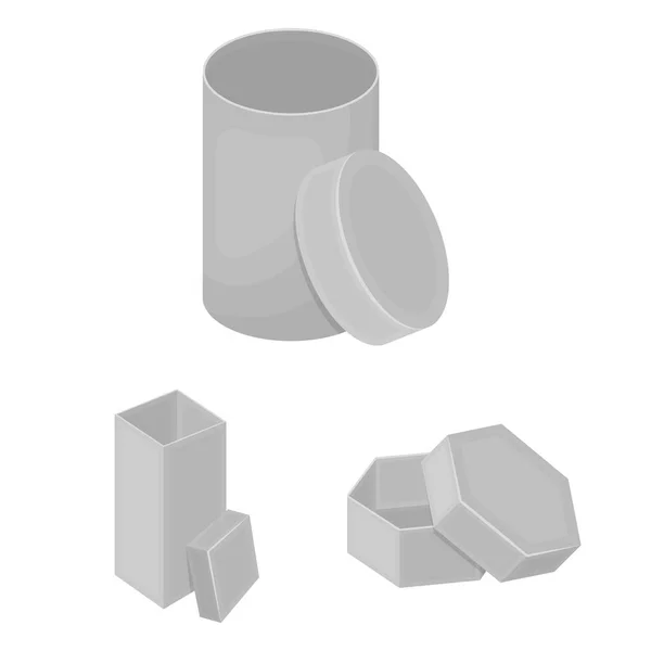 다른 상자 디자인에 대 한 설정된 컬렉션에 흑백 아이콘. 포장 상자 벡터 기호 재고 웹 일러스트 레이 션. — 스톡 벡터
