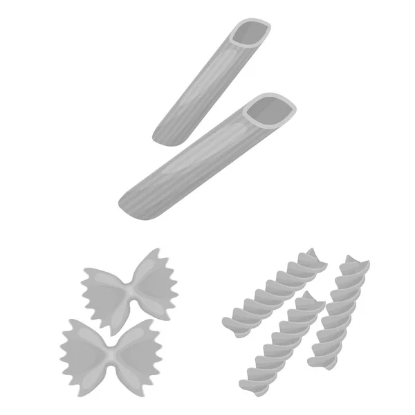 Typer av pasta svartvita ikoner i set samling för design. Tänkte makaroner för att äta vektor symbol lager web illustration. — Stock vektor