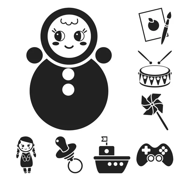 Dzieci zabawki czarne ikony w kolekcja zestaw do projektowania. Gra i bombka ilustracja web akcji symbol wektor. — Wektor stockowy