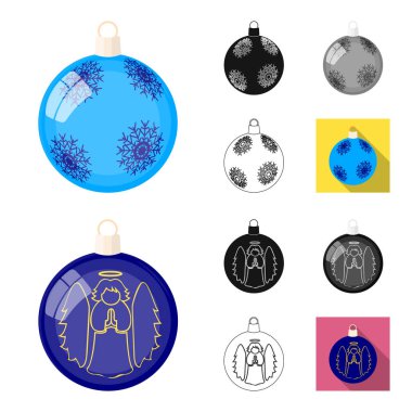 Topları dekorasyon çizgi film, siyah, düz, siyah-beyaz için set koleksiyonu tasarım için simgeleri anahat. Noel topları sembol stok web illüstrasyon vektör.