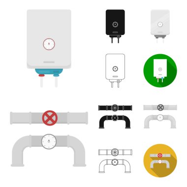 Sıhhi tesisat, set koleksiyonu tasarım için anahat simgelerini uygun çizgi film, siyah, düz, tek renkli. Cihazlar ve sembol stok web illüstrasyon vektör.