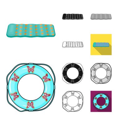 Necklac Yüzme daire çizgi film, siyah, düz, tek renkli, set koleksiyonu tasarım için anahat simgeleri. Farklı lifebuoysvector sembol stok web çizimi.