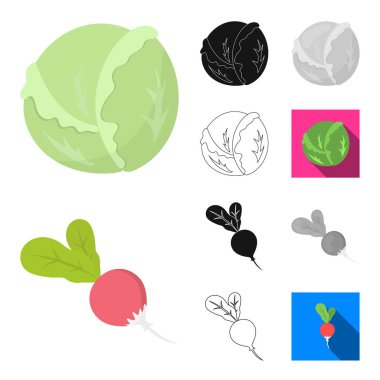 Sebze çizgi film, siyah, düz, tek renkli, farklı türde set koleksiyonu tasarım için simgeleri anahat. Sembol stok web illüstrasyon vektör sebze ve vitaminler.
