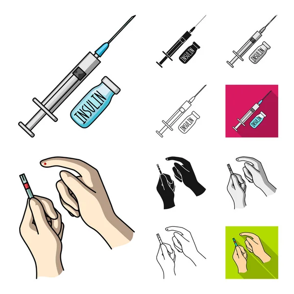 Diabetes Desenhos Animados Preto Plano Monocromático Ícones Esboço Coleção Conjuntos —  Vetores de Stock