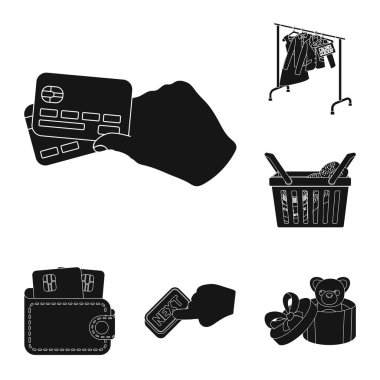 E-ticaret ve iş set koleksiyonu tasarım için simgeler siyah. Alış ve satış vektör simge stok web çizimi.