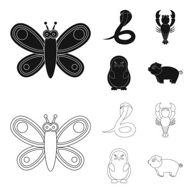 Gerçekçi olmayan bir siyah, set koleksiyonu tasarım için anahat hayvan simgeler. Oyuncak hayvanlar sembol stok web illüstrasyon vektör.