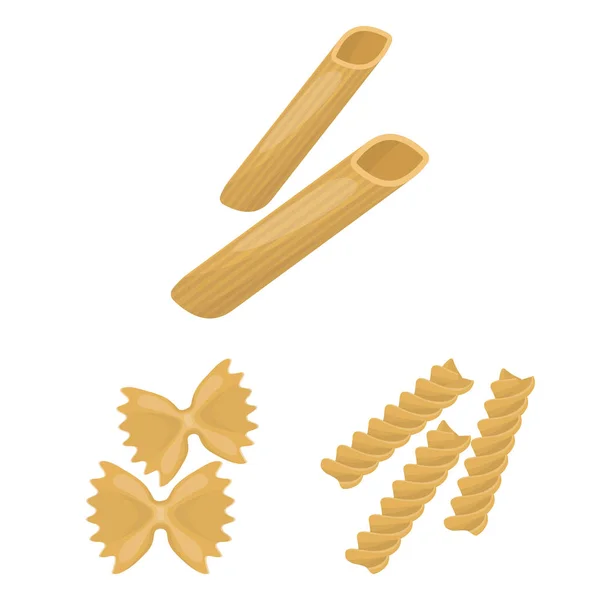 Tipi di icone cartone animato pasta in collezione set per il design. maccheroni immaginati per mangiare simbolo vettoriale stock web illustrazione . — Vettoriale Stock