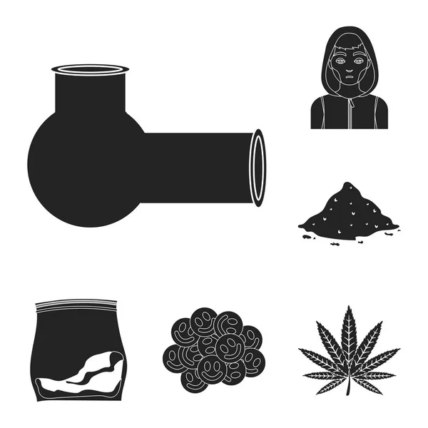 Drug addiction and attributes black icons in set collection for design. Addict and Drug vector symbol stock web illustration. — Stock Vector