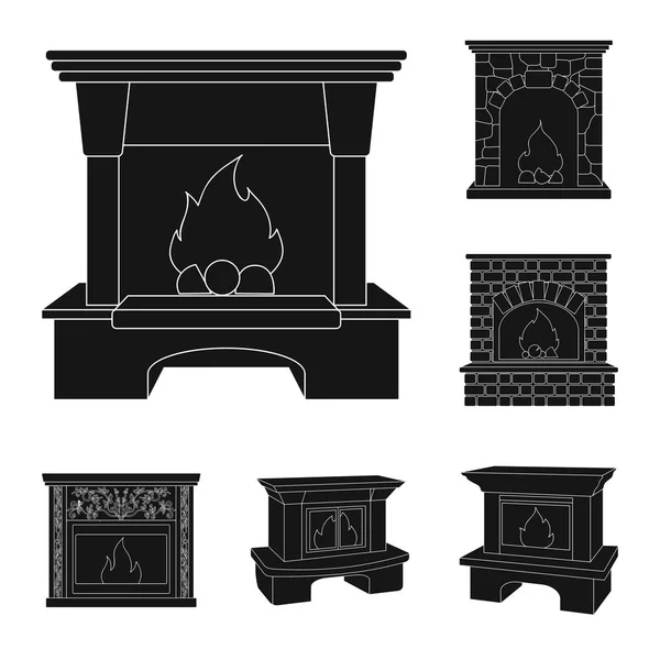 Diferentes tipos de chimeneas iconos negros en la colección de conjuntos para el diseño.Chimeneas construcción vector símbolo stock web ilustración . — Vector de stock