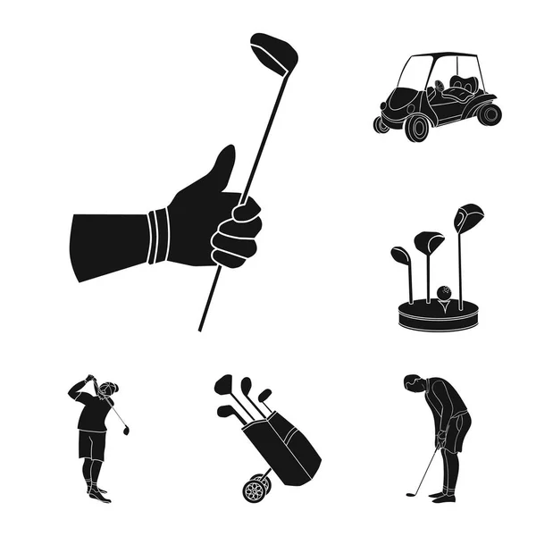 Golf- és attribútumok fekete ikonok beállítása gyűjtemény a design. Golf Club és a berendezések vektor szimbólum állomány honlap illusztráció. — Stock Vector