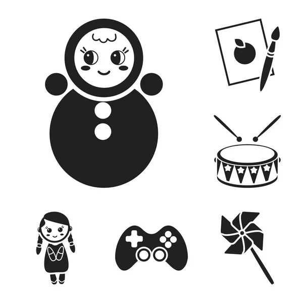 Children toy black icons in set collection for design. Game and bauble vector symbol stock web illustration. — Stock Vector