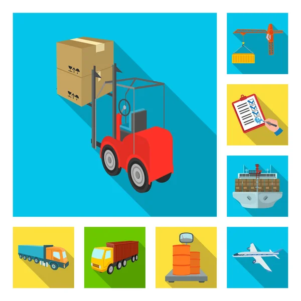 Logistics and delivery flat icons in set collection for design. Transport and equipment isometric vector symbol stock web illustration. — Stock Vector