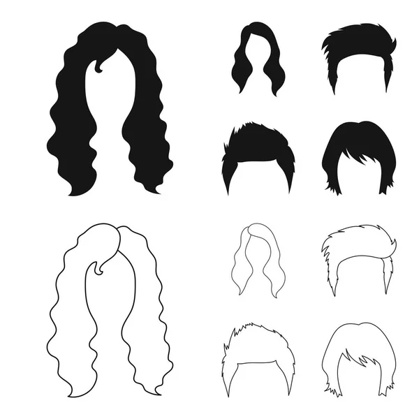 Bigote y barba, peinados negro, iconos de contorno en la colección de conjuntos para el diseño. Elegante corte de pelo vector símbolo stock web ilustración . — Vector de stock