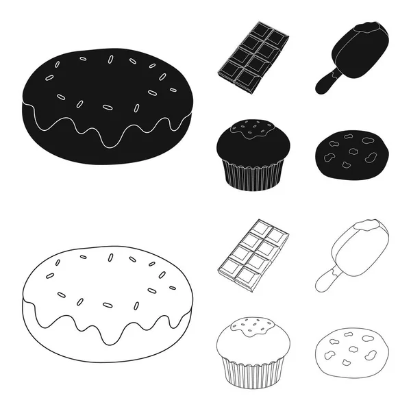 Donut con chocolate, zskimo, shokolpada azulejo, galleta. postres de chocolate conjunto de iconos de la colección en negro, contorno estilo vector símbolo stock ilustración web . — Vector de stock