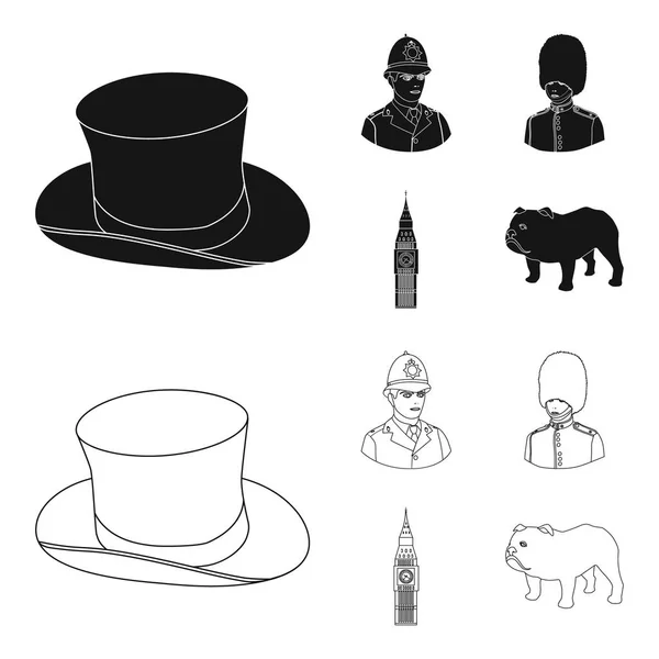 Inglaterra, caballero, sombrero, oficial .England país conjunto colección iconos en negro, contorno estilo vector símbolo stock ilustración web . — Vector de stock