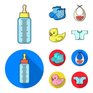 Çorap, önlük, Oyuncak ördek, raspashonka. Bebek set simgeler çizgi film, düz stil vektör simge stok çizim web tarihi..