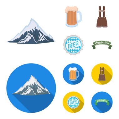 Şort pantolon askısı, bir bardak bira, bir işaret, bir amblem. Oktoberfest toplama simgeler çizgi film, düz stil vektör simge stok çizim web ayarla..