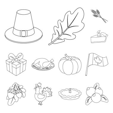 Set koleksiyonu tasarım için Kanada Şükran günü anahat simgeleri. Kanada ve gelenek sembol stok illüstrasyon vektör.