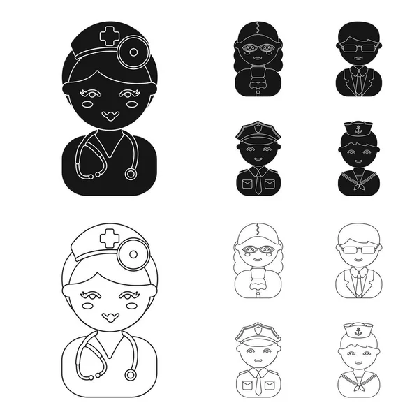 Doutor, juiz, negócios, police.Profession conjunto coleção ícones em preto, estilo esboço vetor símbolo estoque ilustração web . —  Vetores de Stock