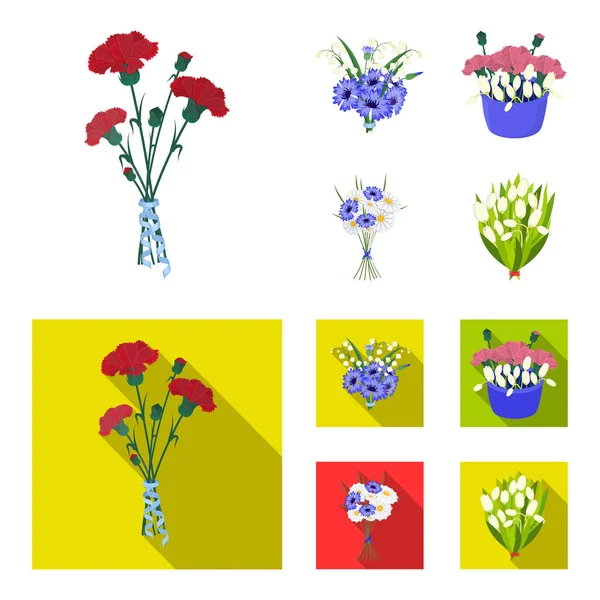 Un ramo de flores frescas de dibujos animados, iconos planos en la colección de conjuntos para el diseño. Varios ramos vector símbolo stock web ilustración . — Archivo Imágenes Vectoriales