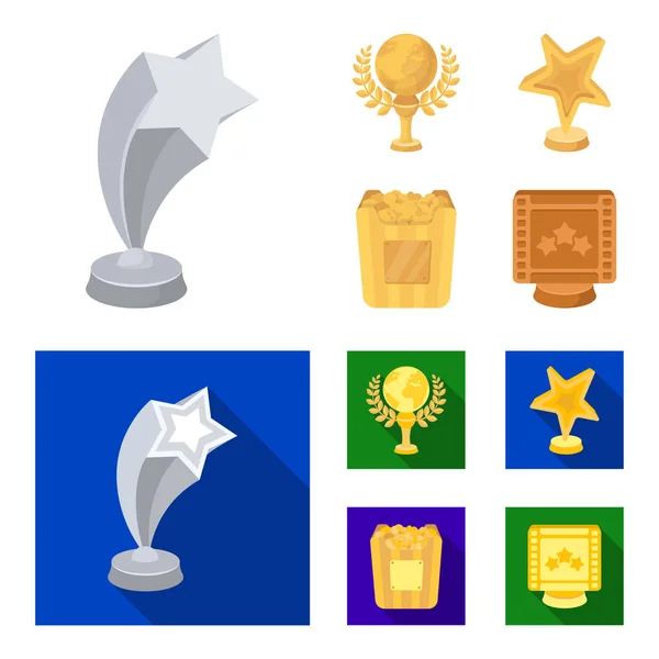 Un premio de oro en la forma de una estrella, un globo de oro y otros premios.Los premios de cine establecen iconos de colección en dibujos animados, vector de estilo plano símbolo stock ilustración web . — Vector de stock