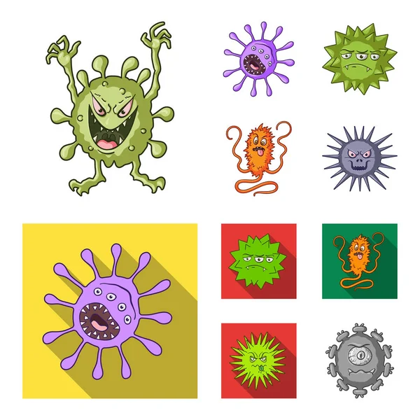 Diferentes Tipos Micróbios Vírus Ícones Coleção Conjuntos Vírus Bactérias Desenhos — Vetor de Stock
