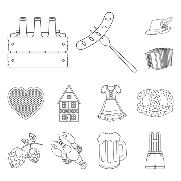 October festival in Munich outline icons in set collection for design.Tradition and fun vector symbol stock web illustration. — Stock Vector