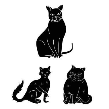 Doğurmak-in cats set koleksiyonu tasarım için simgeler siyah. Evde beslenen hayvan kedi vektör simge stok web çizim.