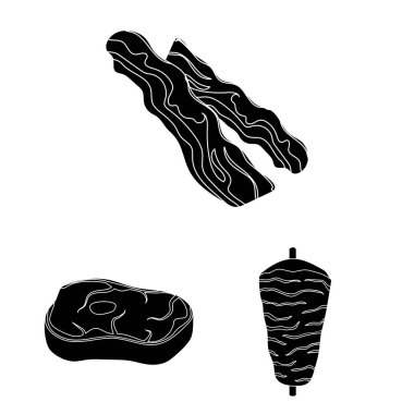 Set koleksiyonu tasarım için farklı et siyah simgeler. Et ürün vektör simge stok web çizimi.