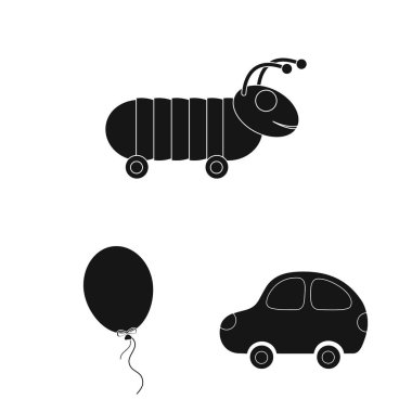 Çocuk oyuncak set koleksiyonu tasarım için siyah simgeler. Oyun ve önemsiz şey sembol stok web illüstrasyon vektör.