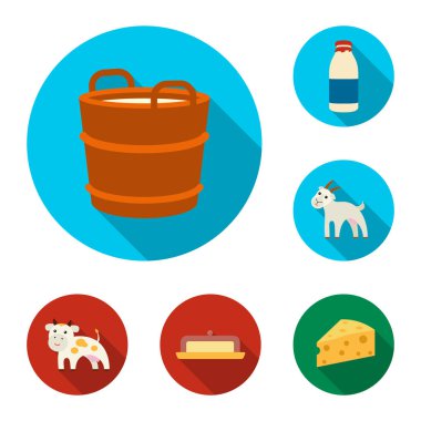 Süt ürün düz simgeler vektör design.Milk ve gıda için küme toplama hisse senedi web illüstrasyon simge.