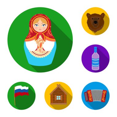 Ülke Rusya, set koleksiyonu tasarım için seyahat düz simgeler. Sembol stok web illüstrasyon vektör konumlar ve özellikleri.