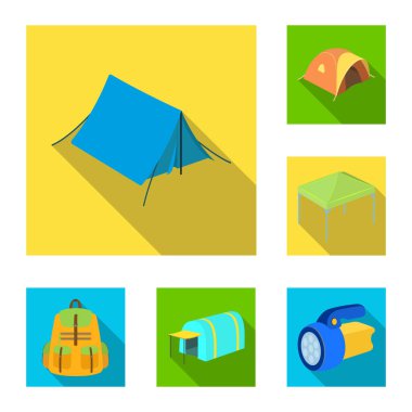 Çadır çeşitleri set koleksiyonu tasarım için simgeleri düz. Resimde web geçici barınak ve vektör simge stok konut.