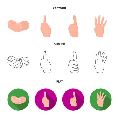 Palms birlikte, büyük, isimsiz. El hareketleri koleksiyonu Icons set çizgi film, anahat, düz stil vektör simge stok çizim web.