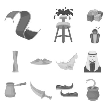 Ülke Birleşik Arap Emirlikleri set koleksiyonu tasarım için tek renkli simgeler. Turizm ve cazibe simge stok web illüstrasyon vektör.