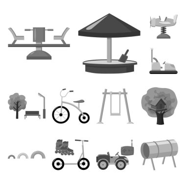 Bahçesi, eğlence tek renkli simgeler toplama tasarımı için ayarlayın. Sembol stok web illüstrasyon vektör cazibe ve ekipman.