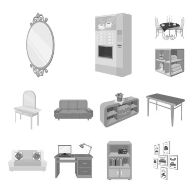 Mobilya ve enteriyör tek renkli simgeler set koleksiyonu tasarım için. Ev mobilyası izometrik sembol stok web illüstrasyon vektör.